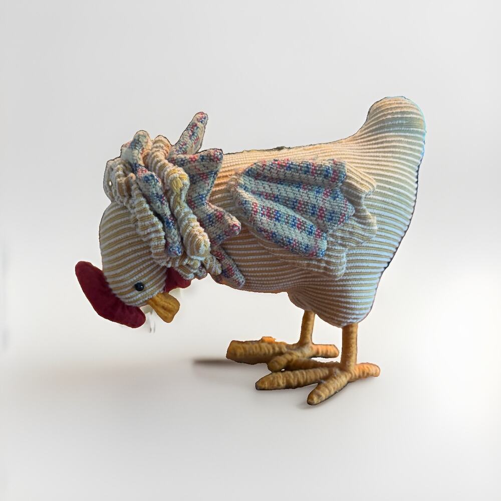 Vintage Fabric Chicken Rooster Primitive Corduroy Plush Figure Country Decor 9”